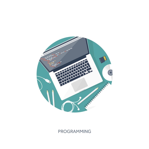 programming coding and seo flat computing background code hardware software web development search