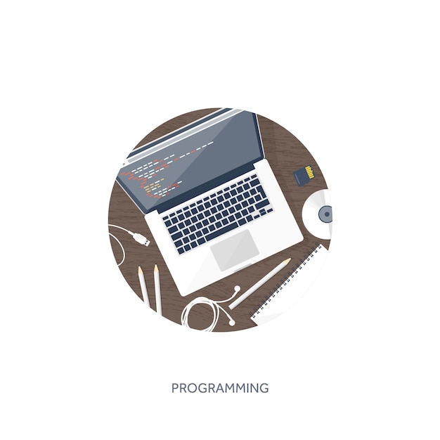 programming coding and seo flat computing background code hardware software web development search