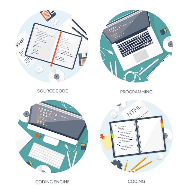 programming coding and seo flat computing background code hardware software web development search