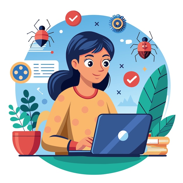programming debug search for application software bug and fix code concept young nerd programmer