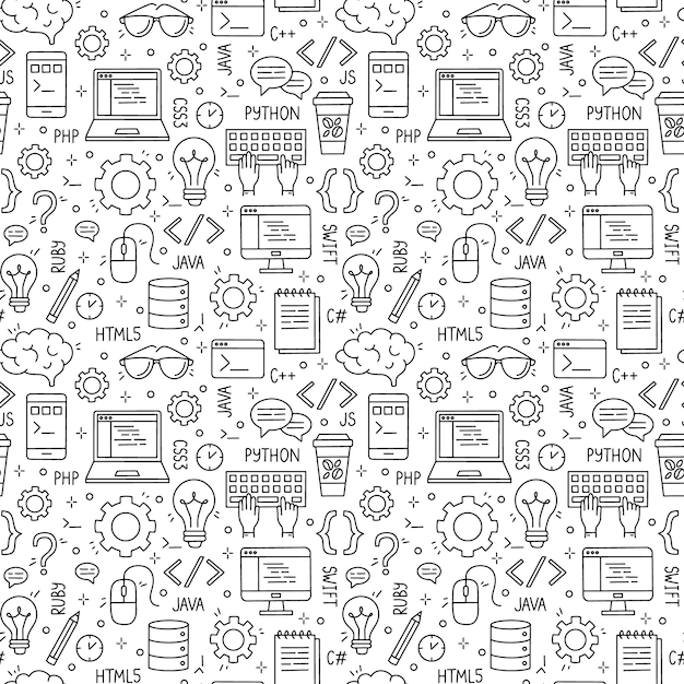 programming and developers vector seamless pattern and internet and coding