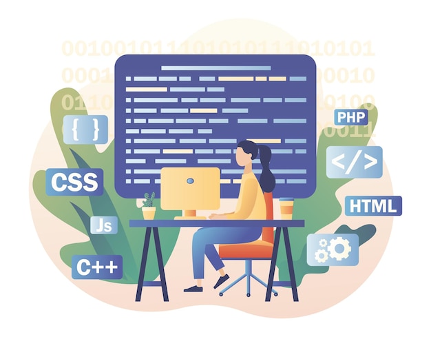 programming and engineering development tiny girl programmer or developer create code programming