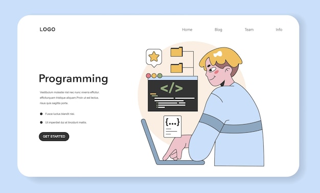 programming essentials concept focused developer coding on laptop with html and css software