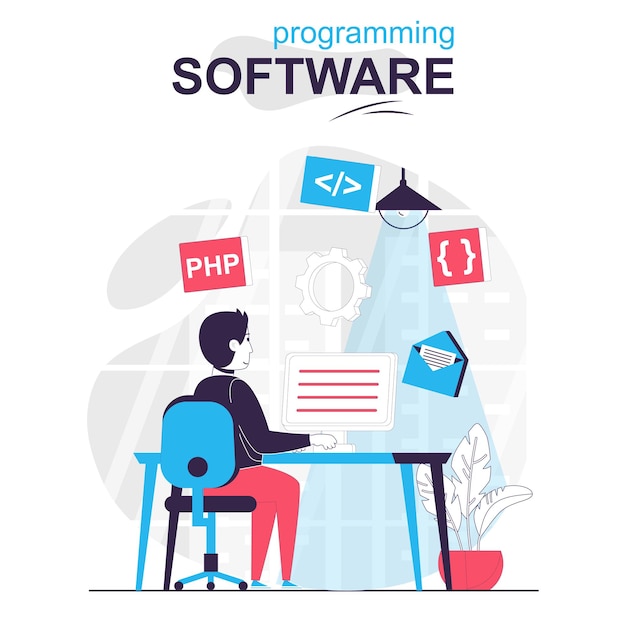 programming software isolated cartoon concept developer programs in php language
