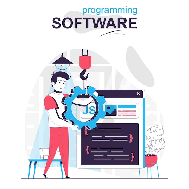 programming software isolated cartoon concept programmer configures program writes code