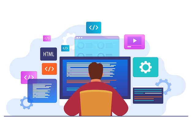 programming writing code using computer website developer coding software on computer screen