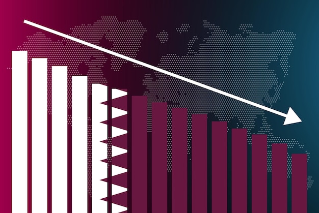 qatar bar chart graph decreasing values crisis and downgrade news banner fail and decrease