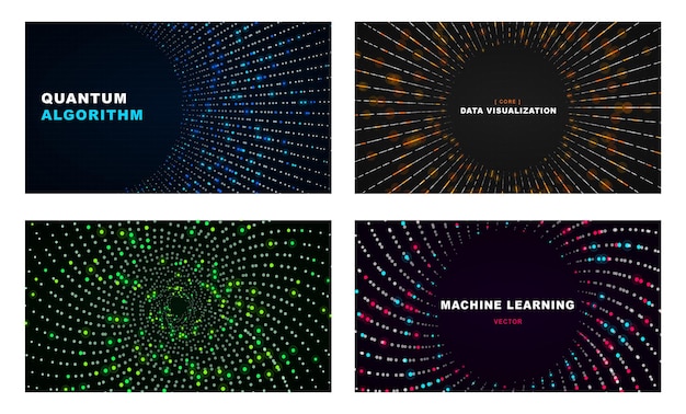 quantum algorithm data visualization and machine learning backgrounds set