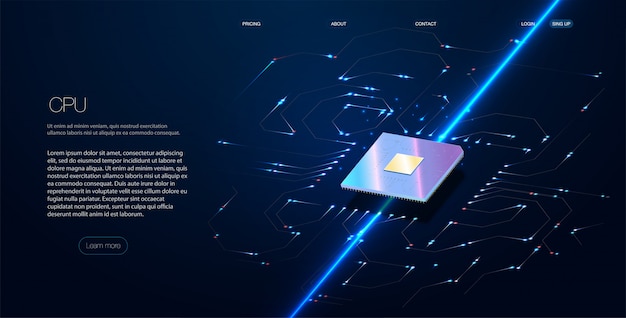 quantum computer, large data processing, database concept.cpu isometric