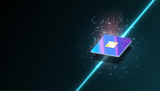quantum computer, large data processing, database concept.cpu