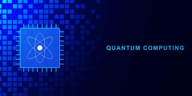 quantum computing concept with microchip processor large data processing and database background