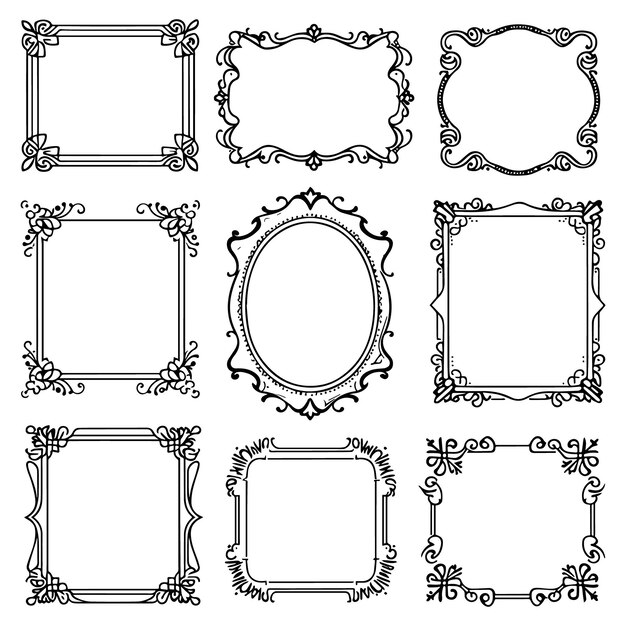rectangular calligraphic frames set thin line geometric frames linear frames vector
