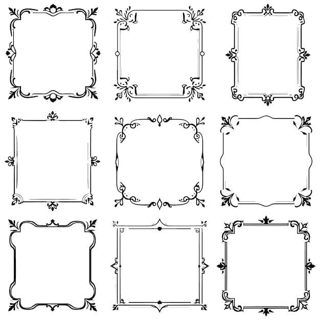 rectangular calligraphic frames set thin line geometric frames linear frames vector