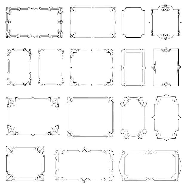 rectangular calligraphic frames set thin line geometric frames linear frames vector
