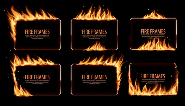 rectangular fire frames vector burning borders