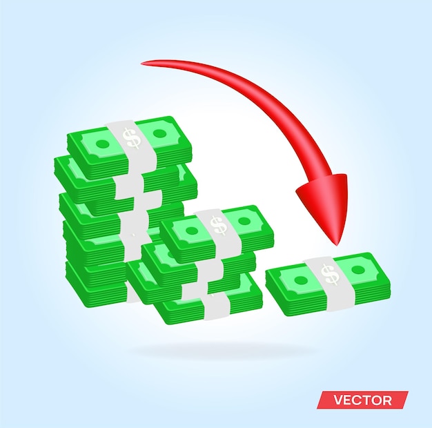 the red arrow indicates a decrease in money. suitable for discounts.