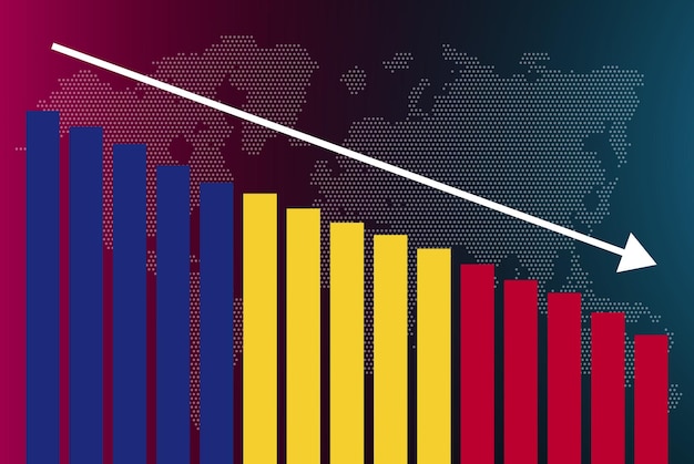romania bar chart graph decreasing values crisis and downgrade news banner fail and decrease