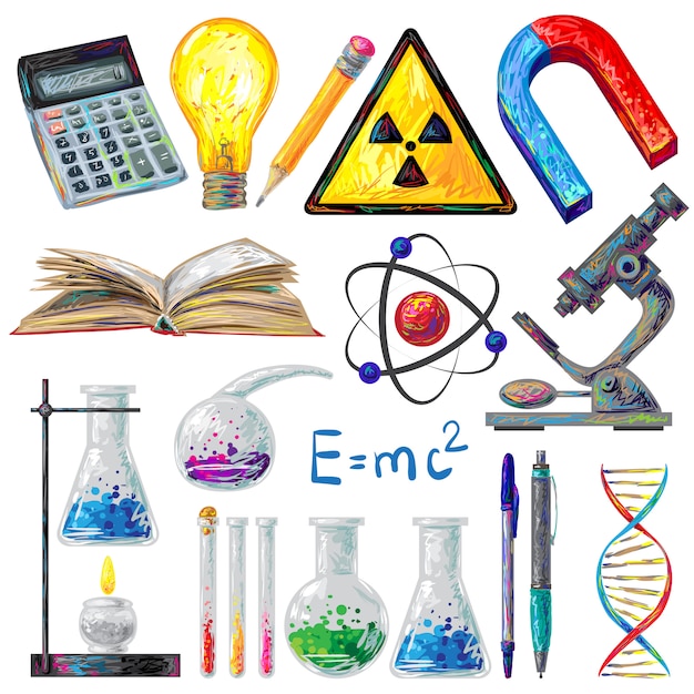 scientific objects and formulas elements set