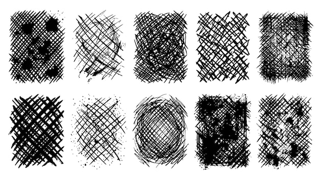 scribbled hatched rectangular texture elements set