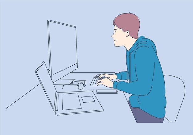 php pythonjavascript他の言語でのスクリプトコーディングとプログラミング。若いプログラマーは作業プロジェクトに集中しました。プログラミングおよびコーディング技術の開発