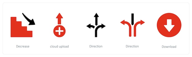 a set of 5 arrows icons such as decrease cloud upload
