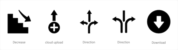 a set of 5 arrows icons such as decrease cloud upload