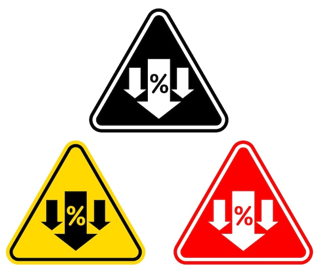 set attention warning signs percentage decrease symbols in triangles