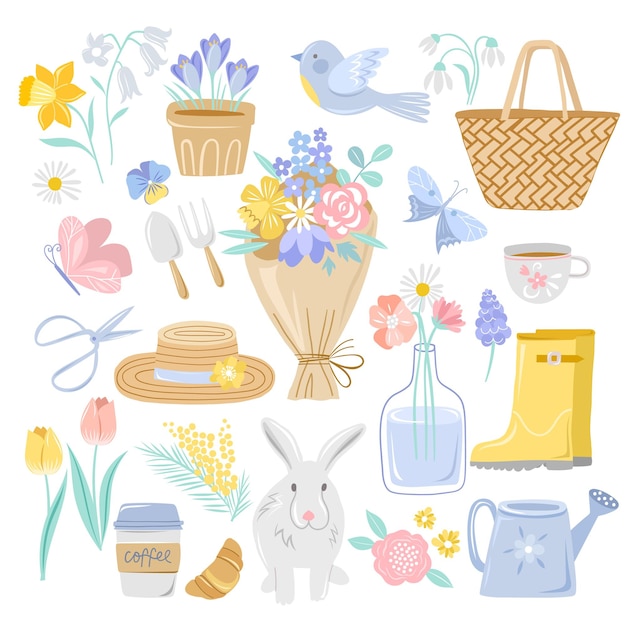 set of cute spring elements