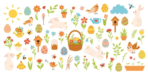 set of elements on the theme of easter