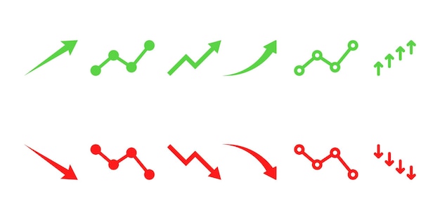 set of financial arrows up and down green and red arrows increase and decrease