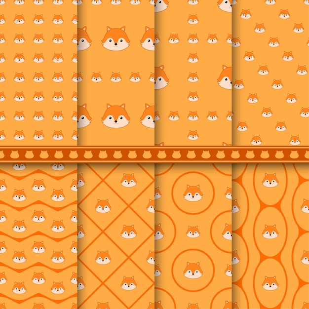 set of fox seamless pattern