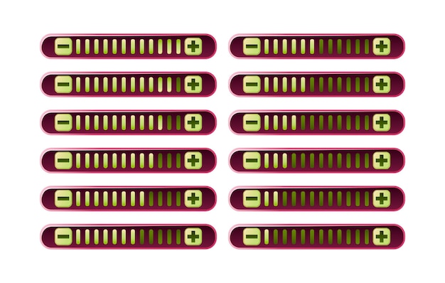 set of funny pink game ui progress bar panel with increase and decrease button  
