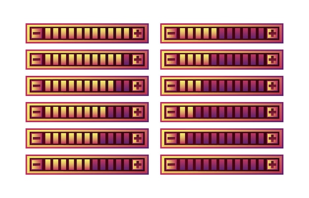 set of funny purple game ui progress bar panel with increase and decrease button  