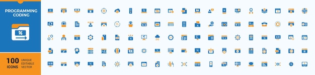 set of programming coding colorful solid icons containing app program web website development