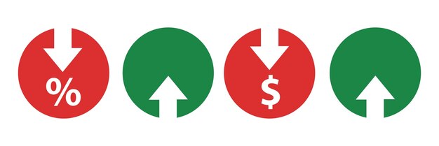 set of red and green circular icons with arrows indicating increase and decrease trends