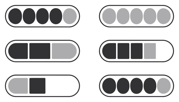 set of various loading bars and progress indicators featuring circular and rectangular elements for user interfaces