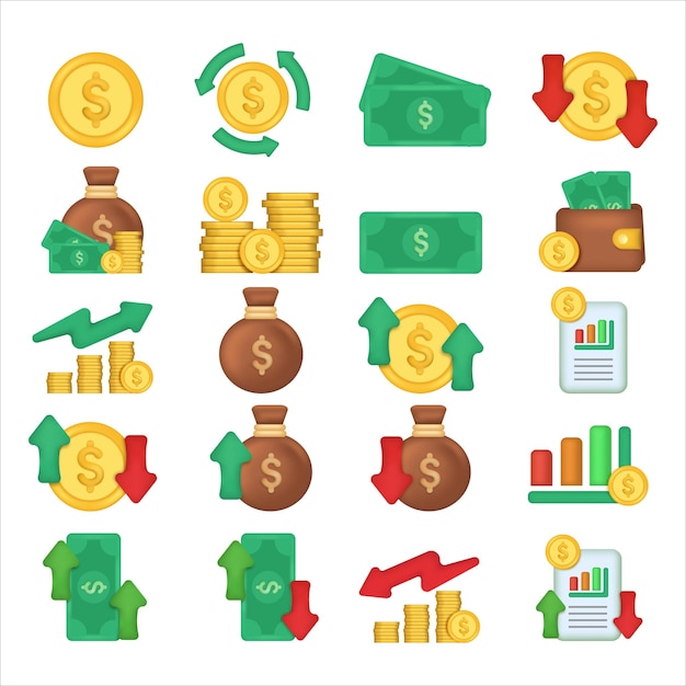 simple set of finance increase and decrease set of money and gold coin element