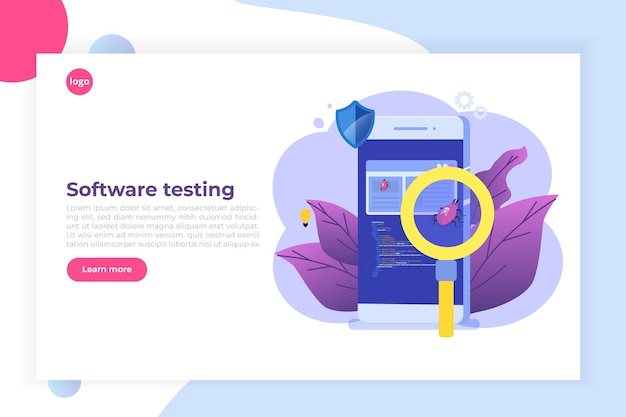 software or application flat  concept.  debugging development process. 
