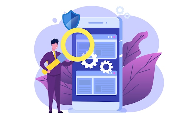 software or application flat  concept.  debugging development process. 