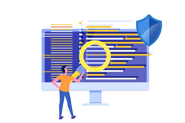 software or application flat  concept.  debugging development process. 