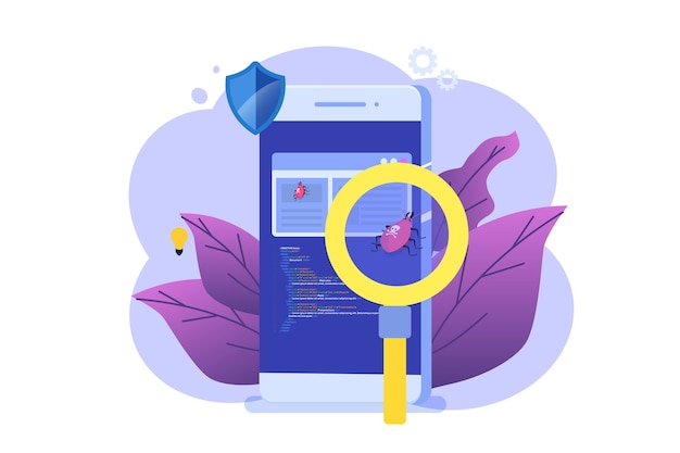 software or application flat  concept.  debugging development process. 
