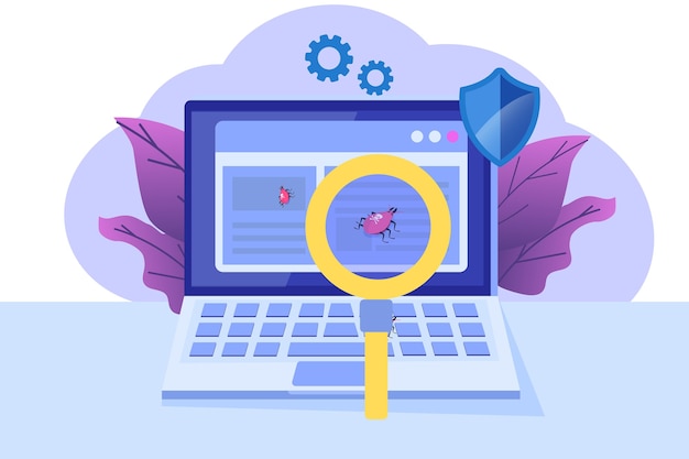 software or application flat  concept.  debugging development process. 