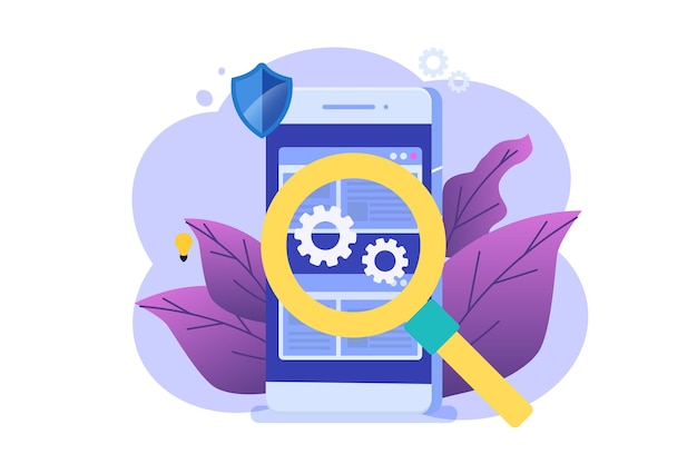software or application flat  concept.  debugging development process. 