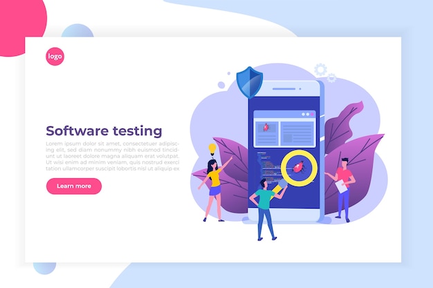 software or application flat  concept.  debugging development process. 