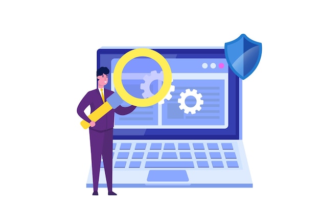 software or application flat  concept.  debugging development process. 