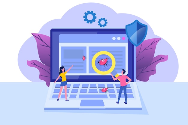 software or application flat  concept.  debugging development process. 