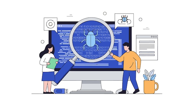 software debugging and code analysis developers working together
