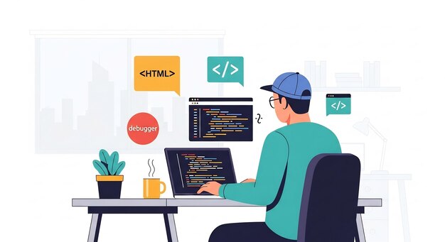 software developer coding and debugging