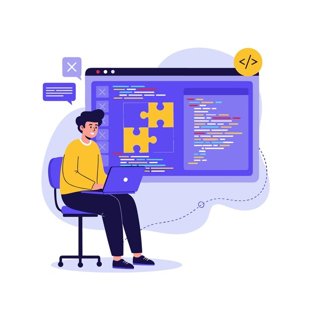 software developer coding and problem solving illustration