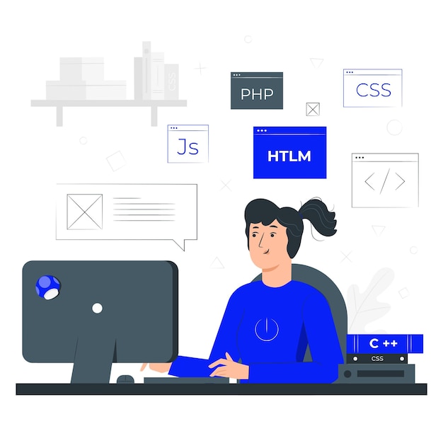 software developer at work with coding languages and computer